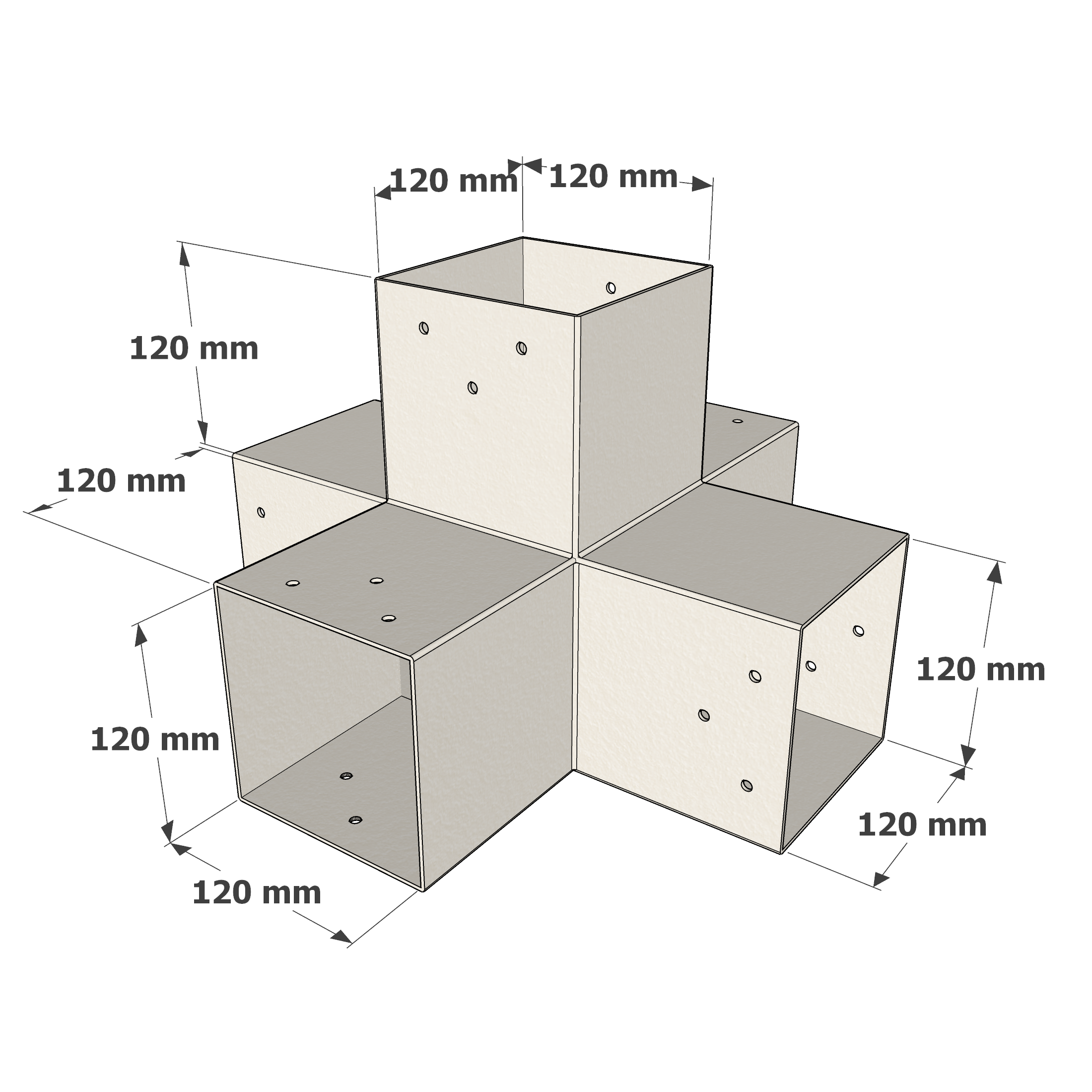 Dimensions du connecteur SUNDIY Blanc RAL9010 - 120mm à 5 directions - Forme +